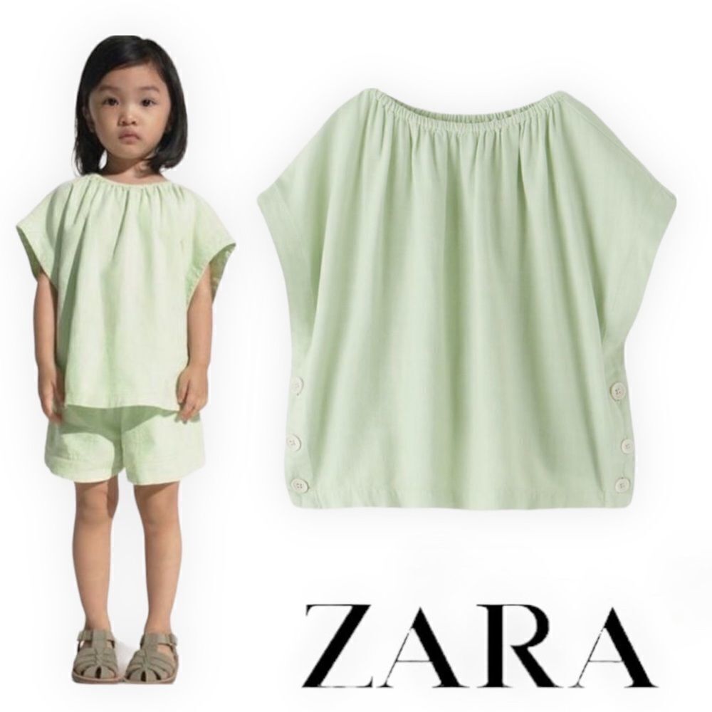 ZARA Kids | Green | BUTTONED LINEN BLEND SHIRT